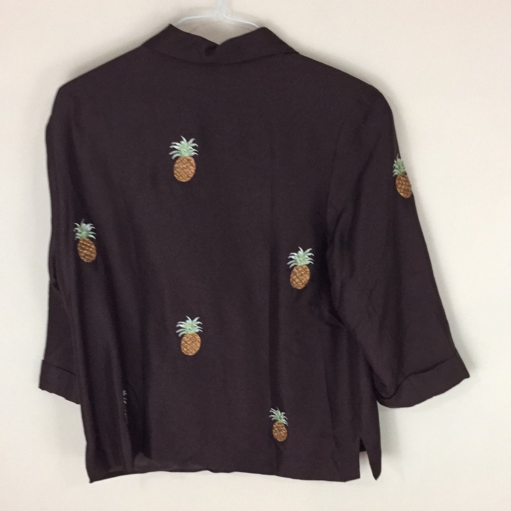 Silkland Brown Silk Top with Embroidered Beaded Pineapples Size 10 - Picture 4 of 15